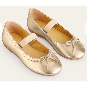 NEW Mini Boden Leather Ballet Flats Gold Metallic, $70 Sz 13c